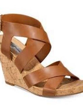 INC Brown Strappy Cork Wedge Sandals